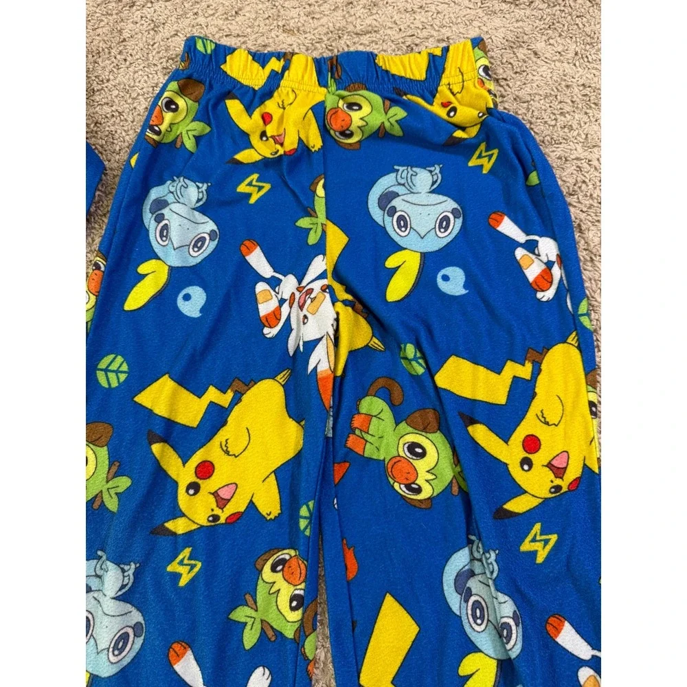 Pokemon Pajama‎ Set Size 8 Blue Pikachu Scorbunny Fleece Button Down Sleepwear